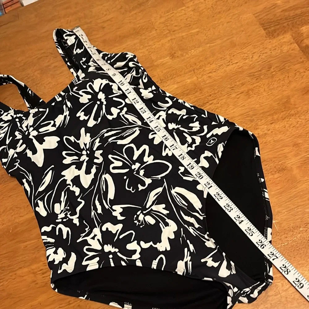 Hurley One Piece Swimsuit Ink Fresco Floral Black and White Womens Medium